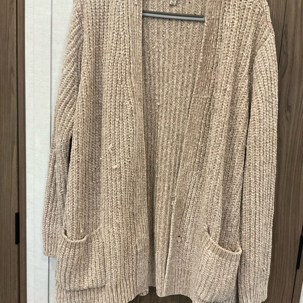 Seven 7 Premium Brand 1964 Tan Soft Open Front Sweater Size M Lots Of Damage